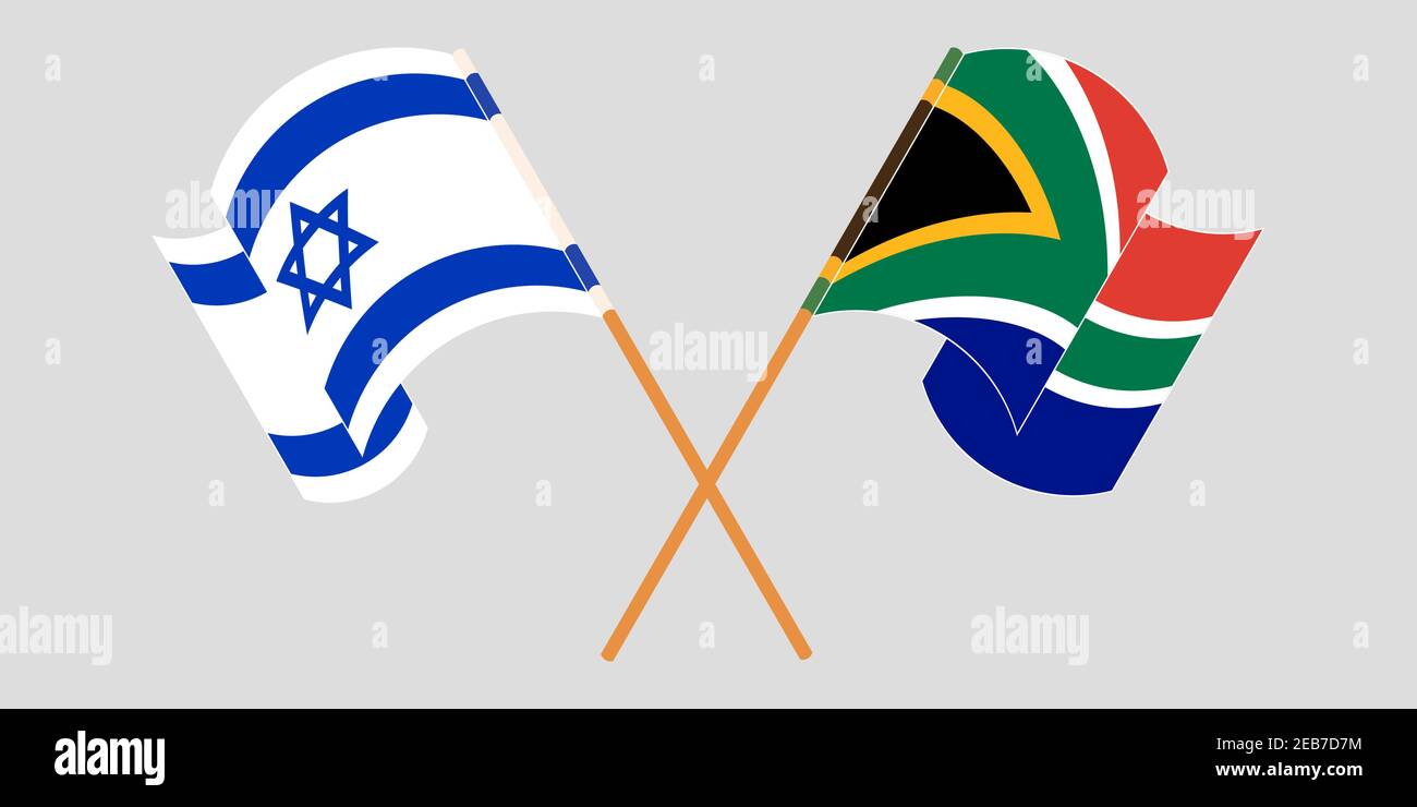 Crossed and waving flags of Israel and Republic of South Africa. Vector illustration Stock Vector