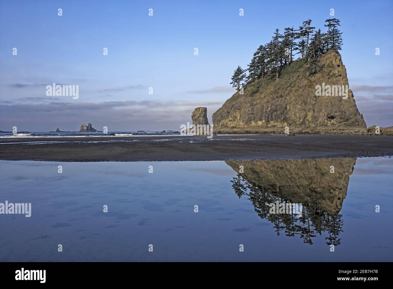 Offsore Sea Stacks Second Beach Olympic National Park Washington State USA LA001596 Stock Photo