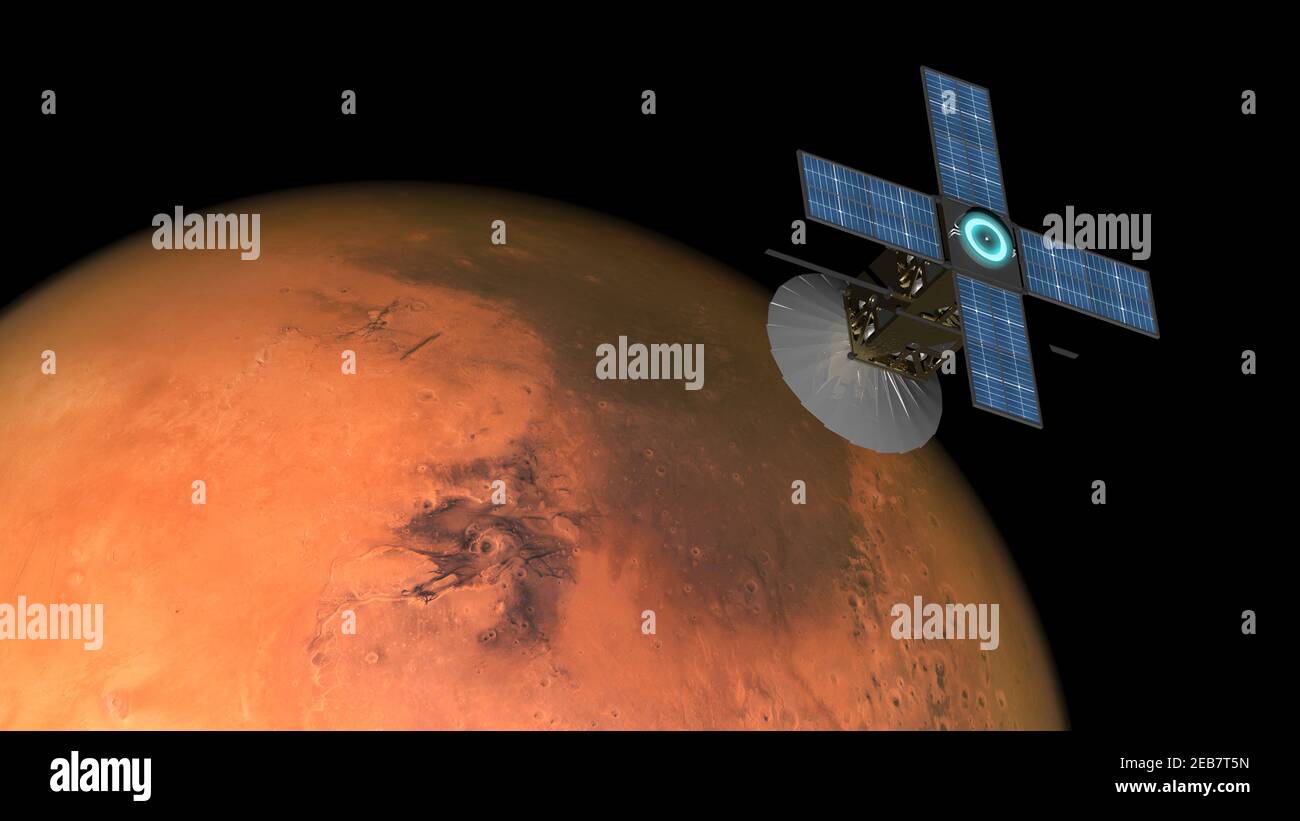 space probe orbiting mars - 3D rendering Stock Photo