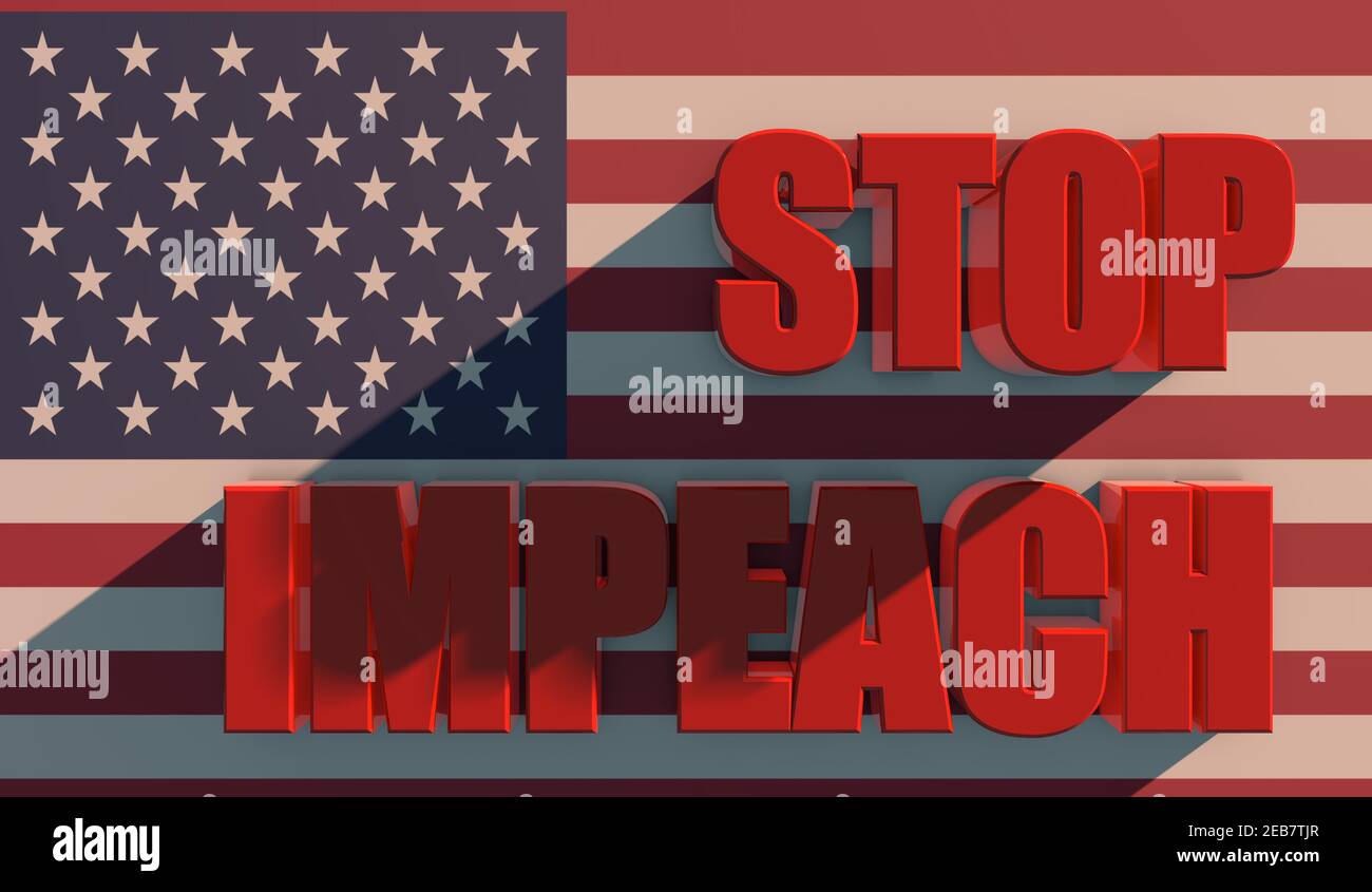 Red inscription Stop Impeach on the background of the American flag, events 3d rendering Stock Photo