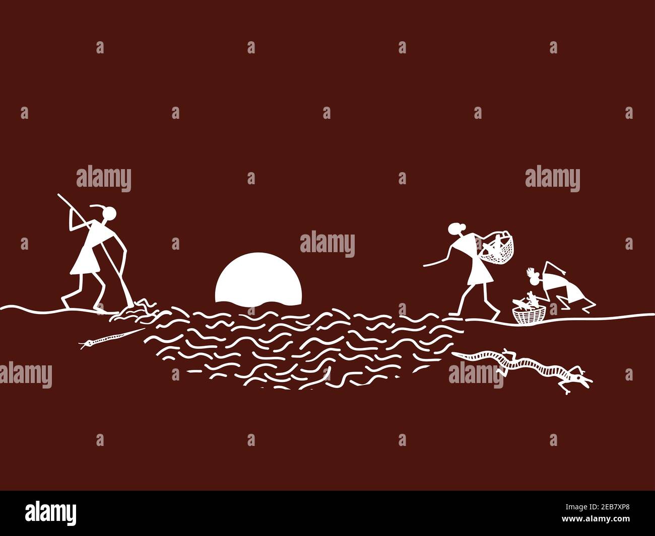 Indian Tribal Art family fishing Stock Photo Alamy