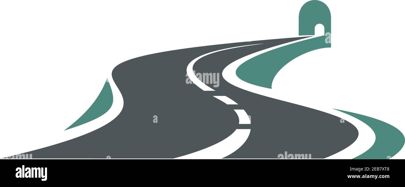 Winding mountain highway leading to a road tunnel abstract icon ...