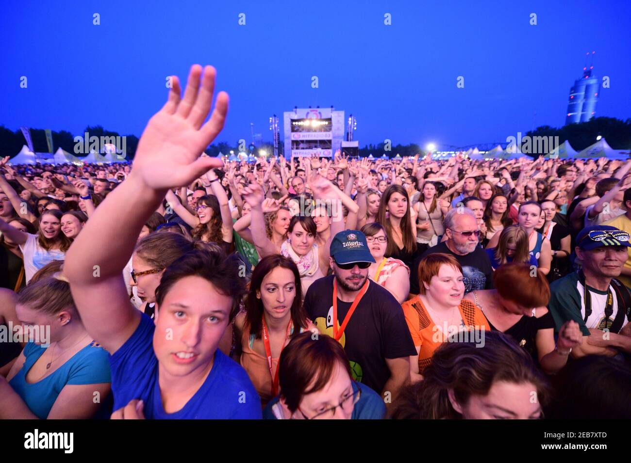 Vienna, Austria. June 27, 2014. Concert audience at the Danube Island Festival in Vienna. Stock Photo