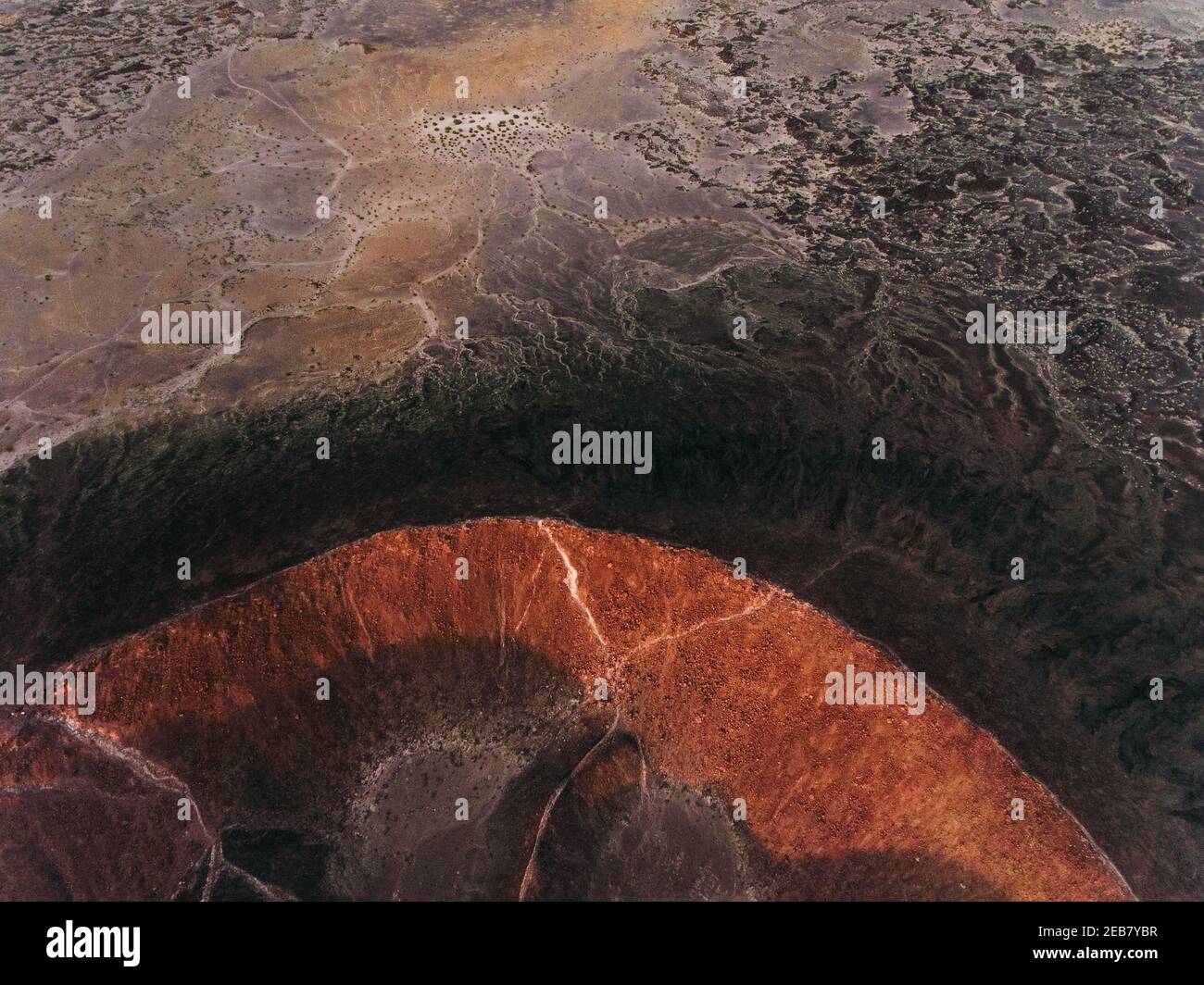 Top view with partial cinder cone of Amboy Crater, California Stock ...