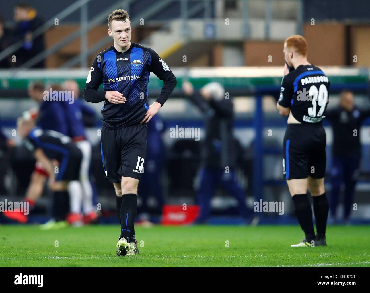 Soccer Football - DFB Cup - SC Paderborn 07 v Hamburger SV - Benteler-Arena, Paderborn, Germany - April 2, 2019  SC Paderborn's Sebastian Schonlau looks dejected after the match          REUTERS/Wolfgang Rattay  DFB regulations prohibit any use of photographs as image sequences and/or quasi-video Stock Photo
