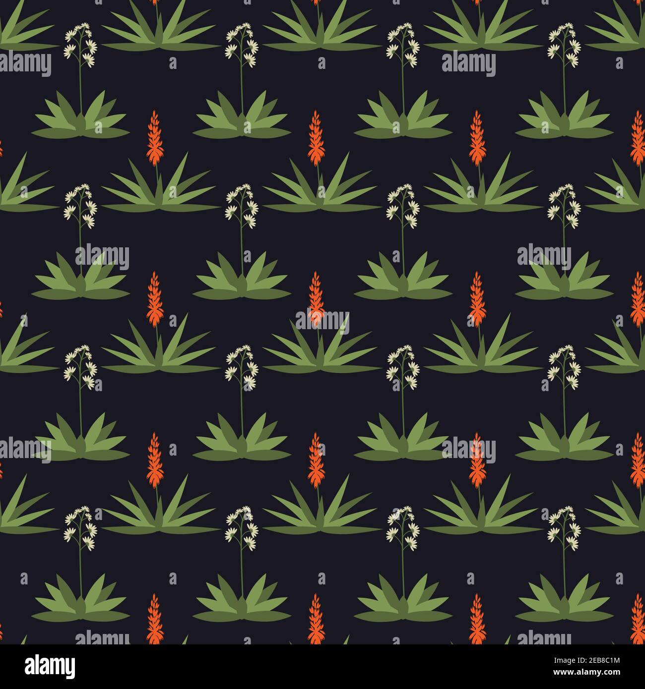 Seamless aloe and yucca vector pattern Stock Vector