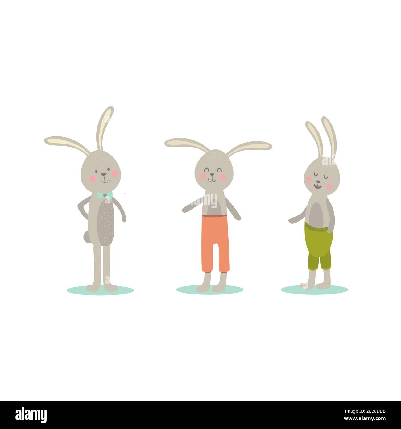 Set of cute cartoon easter bunnies Design of banner postcards packaging Stock Vector