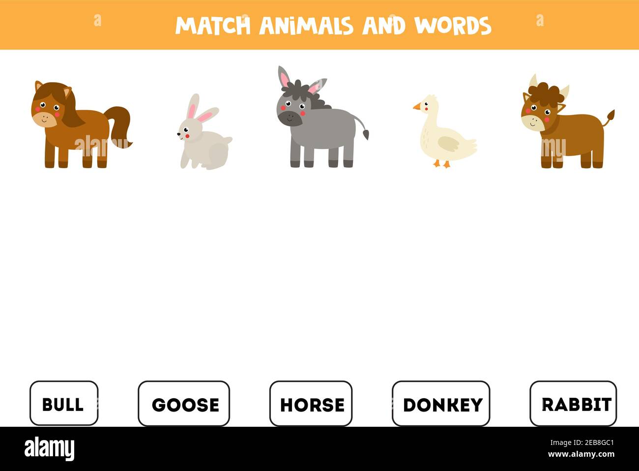 Match farm animals and the words. Educational logical game for kids ...