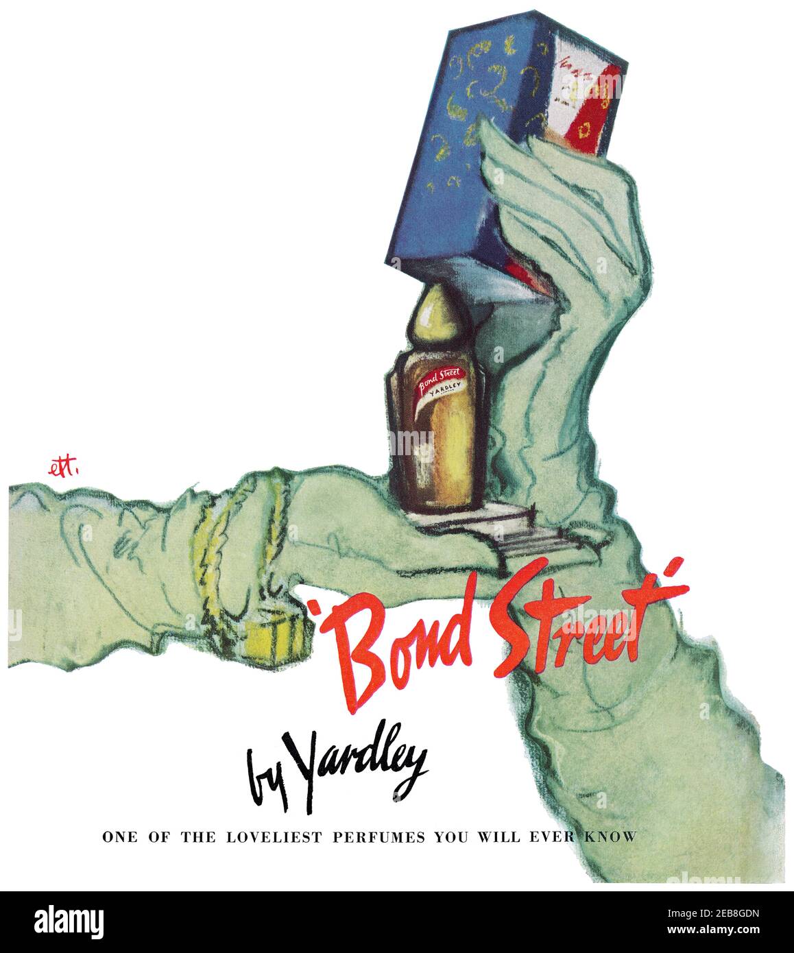1959 British advertisement for for Bond Street perfume by Yardley. Stock Photo