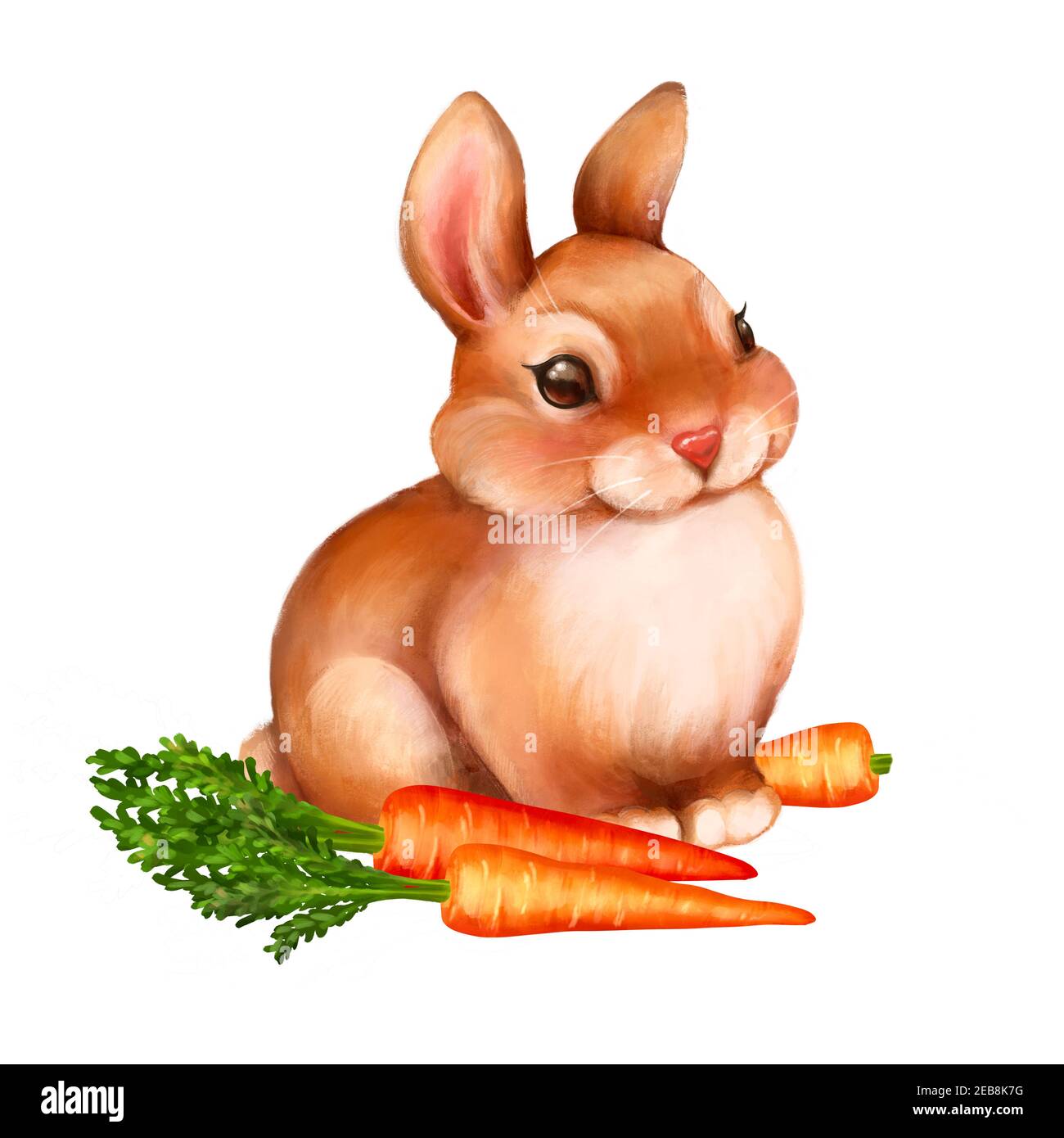 Rabbit and carrots. Cute easter illustration. Isolated on white Stock Photo
