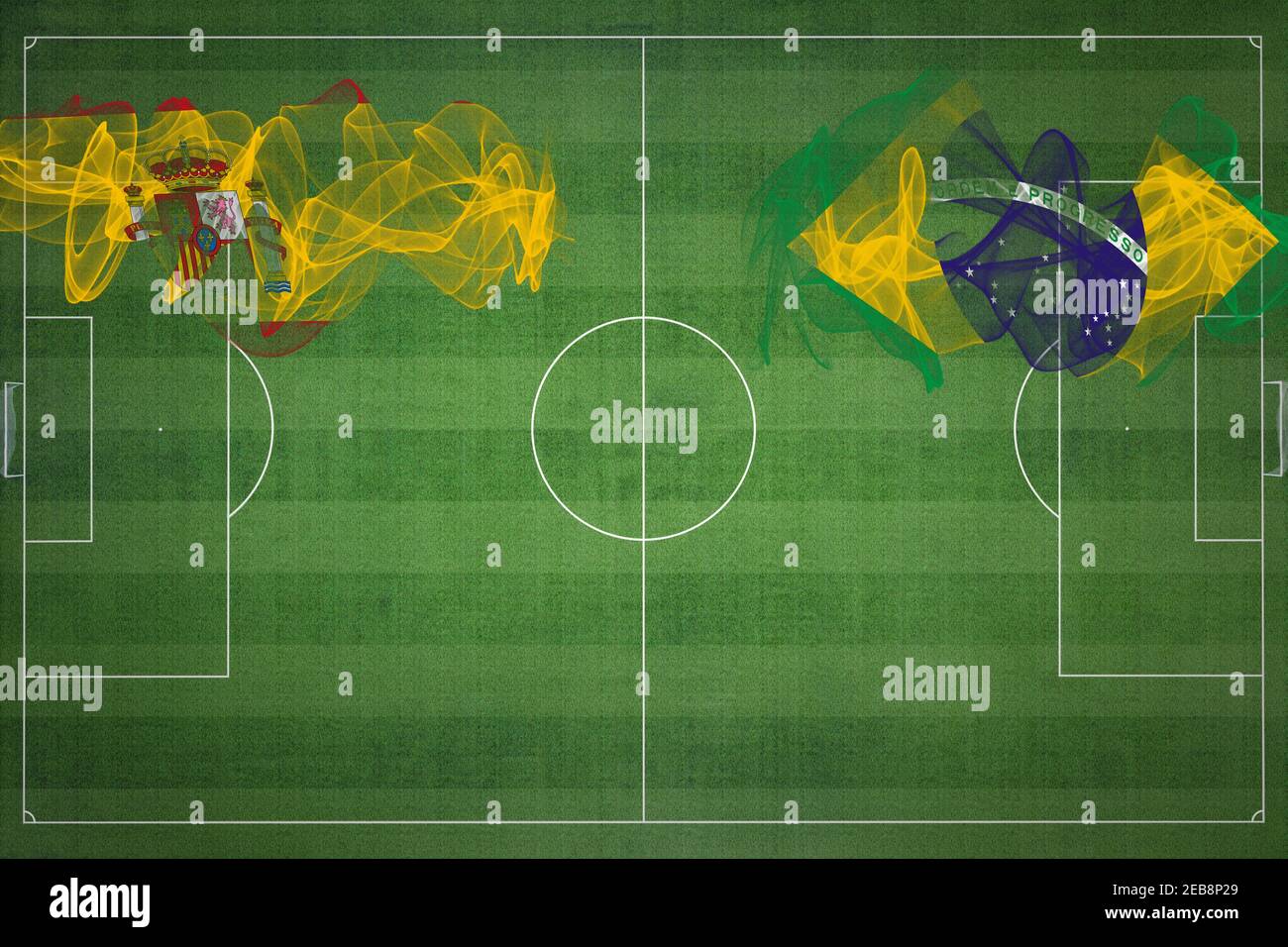 Spain vs Brazil Soccer Match, national colors, national flags, soccer