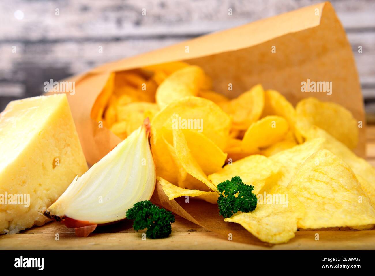 Homemade crisp cheese and onion flavor Stock Photo Alamy