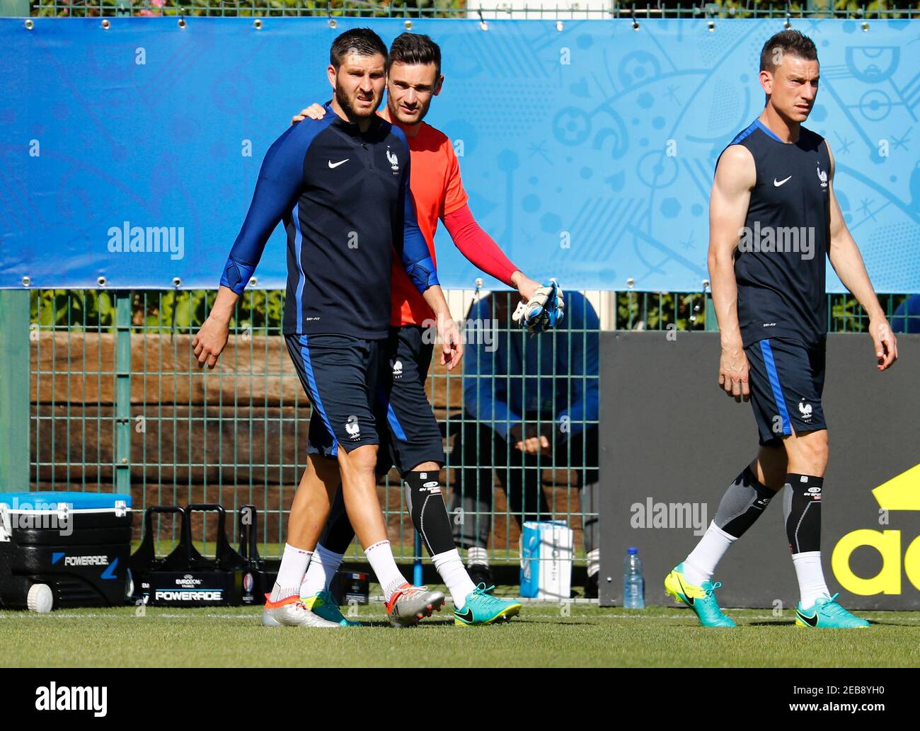 Football Soccer - France Training - EURO 2016 - Olympique Marseille  Training Ground - Marseille, France - 6/7/16 France's Andre Pierre Gignac,  Hugo Lloris and Laurent Koscielny during training REUTERS/Michael Dalder  Livepic Stock Photo - Alamy
