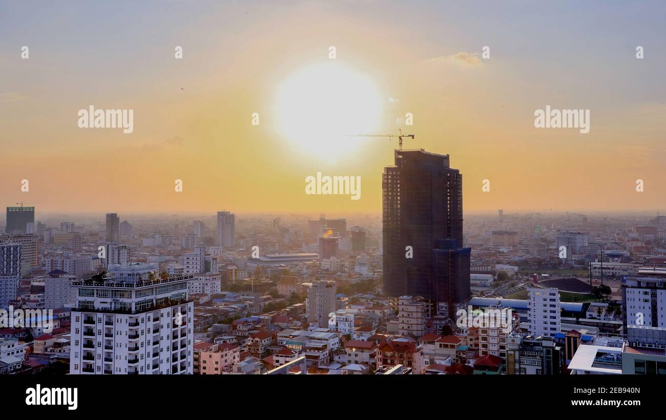 Phnom Penh Sunset overview from tower Stock Photo