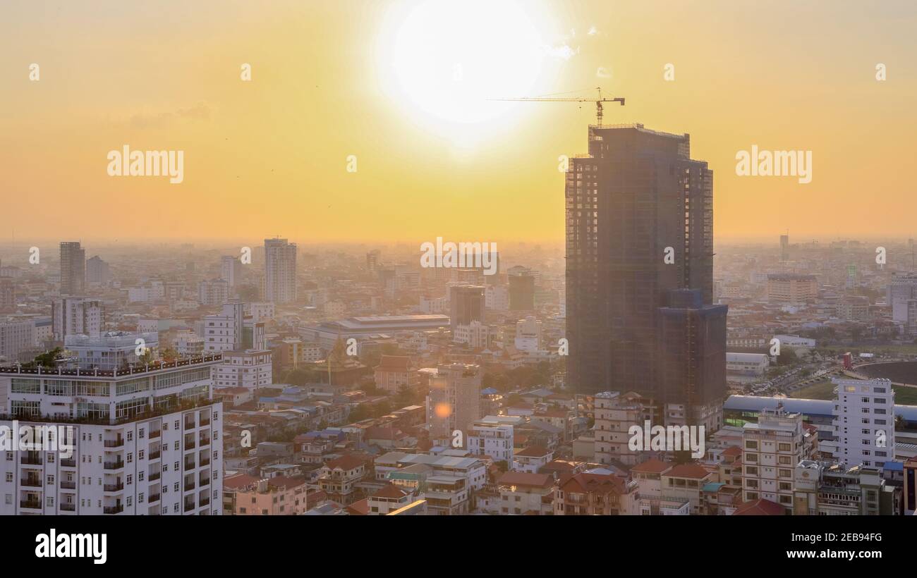 Phnom Penh Sunset overview from tower Stock Photo