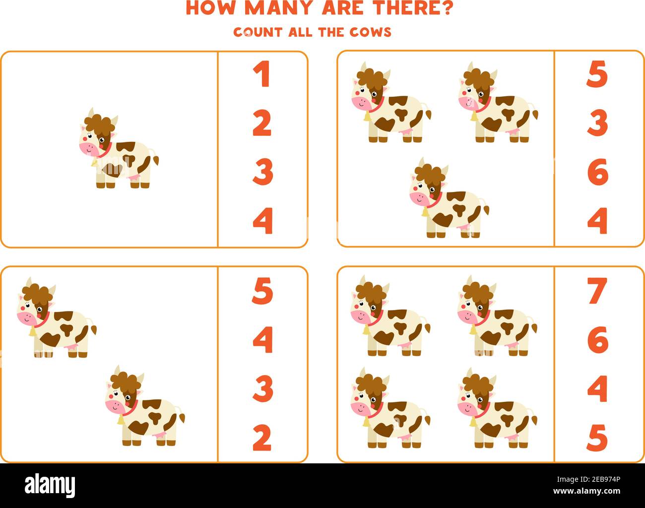 Count all farm cows and circle the correct answers. Math game for kids ...