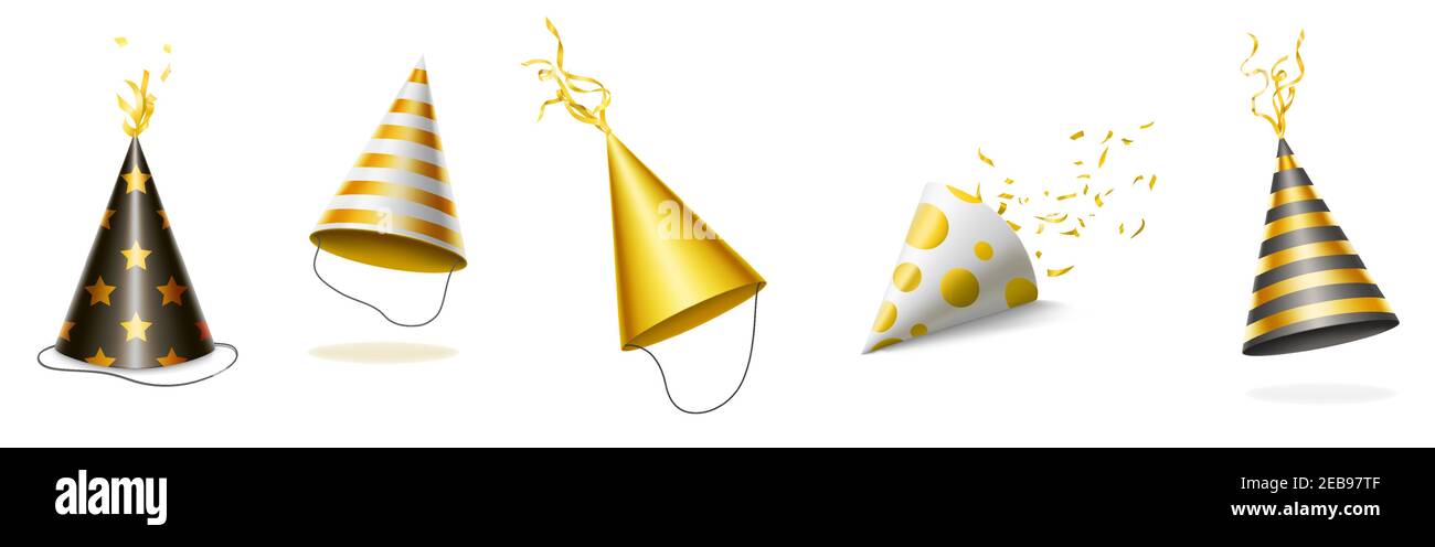 Party hats with gold and black stripes 