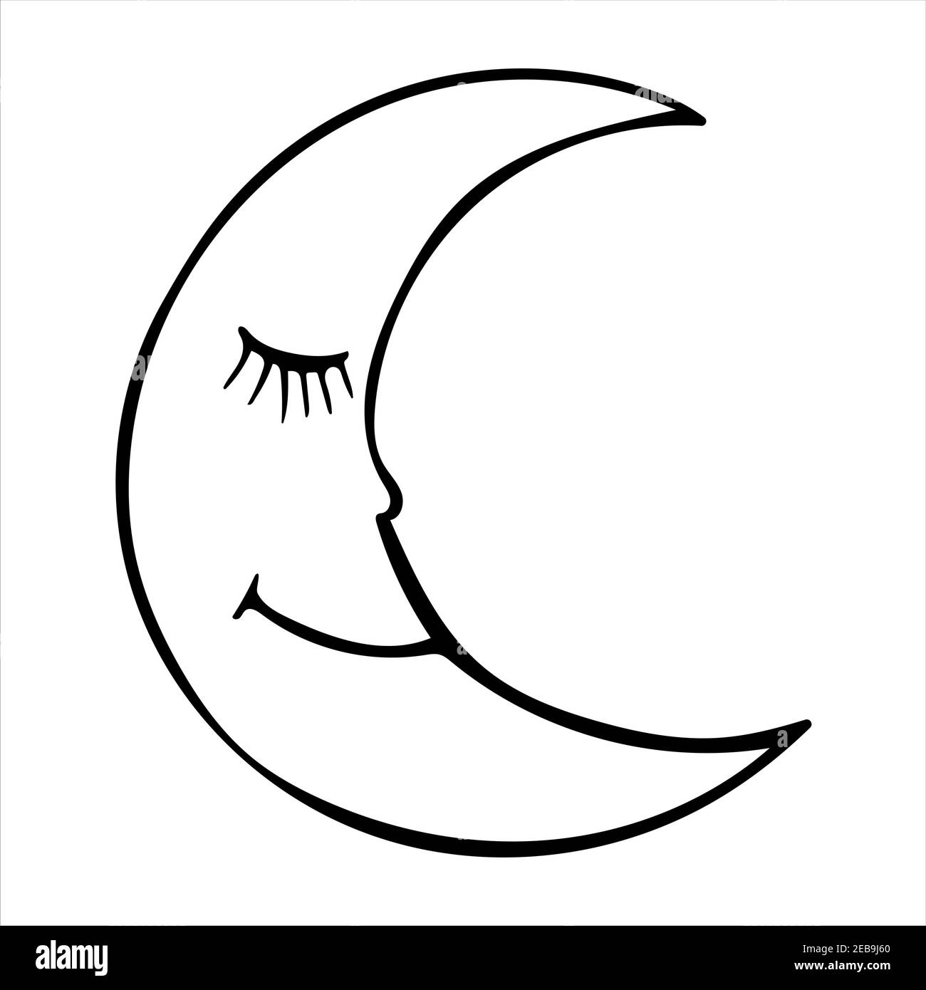 Sleeping crescent moon, isolated simple hand drawn black and white vector  illustration on white background Stock Vector Image & Art - Alamy