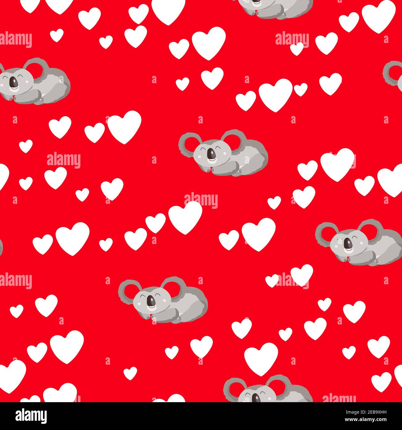 Seamless pattern with cute koala baby and hearts on color background ...