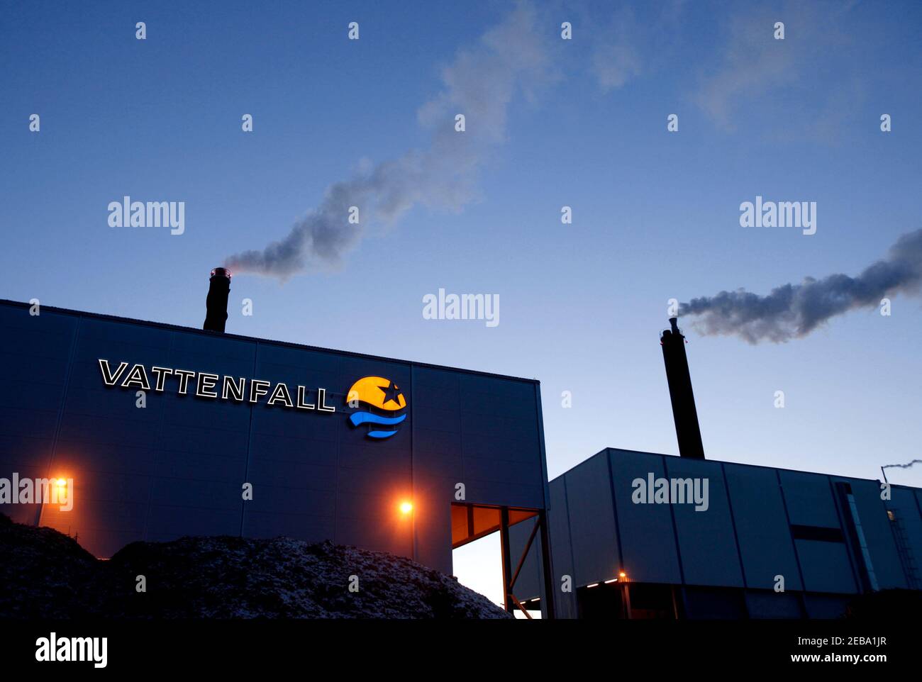 MOTALA, SWEDEN- 18 DECEMBER 2009: Vattenfall's district heating plant in Motala. Stock Photo
