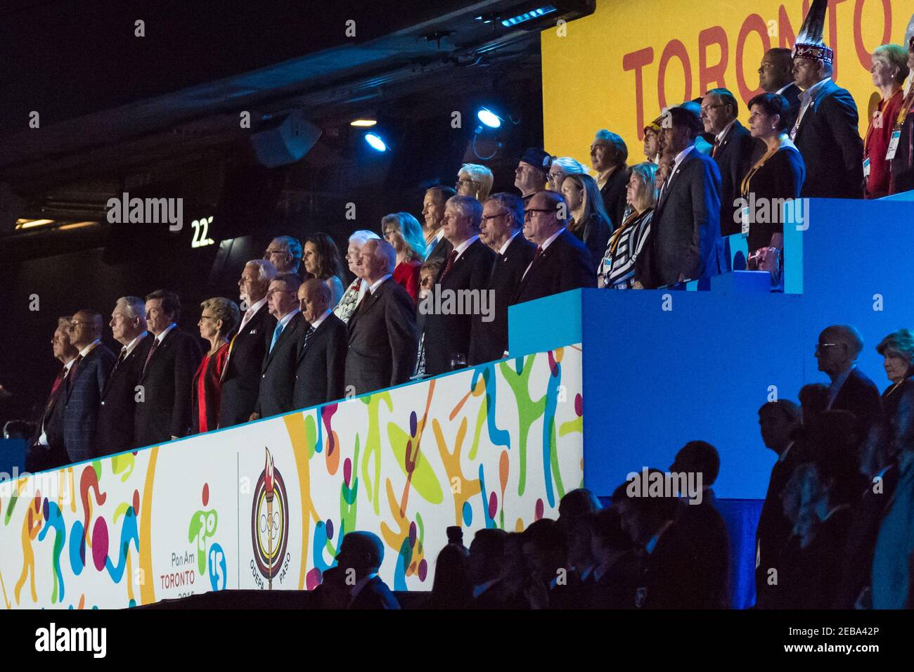 Personalities watching the opening ceremony of the Toronto 2015 PanAm games. Some dignitaries are Stephen Harper, Joe Oliver, David Johnston, Kathleen Wy Stock Photo
