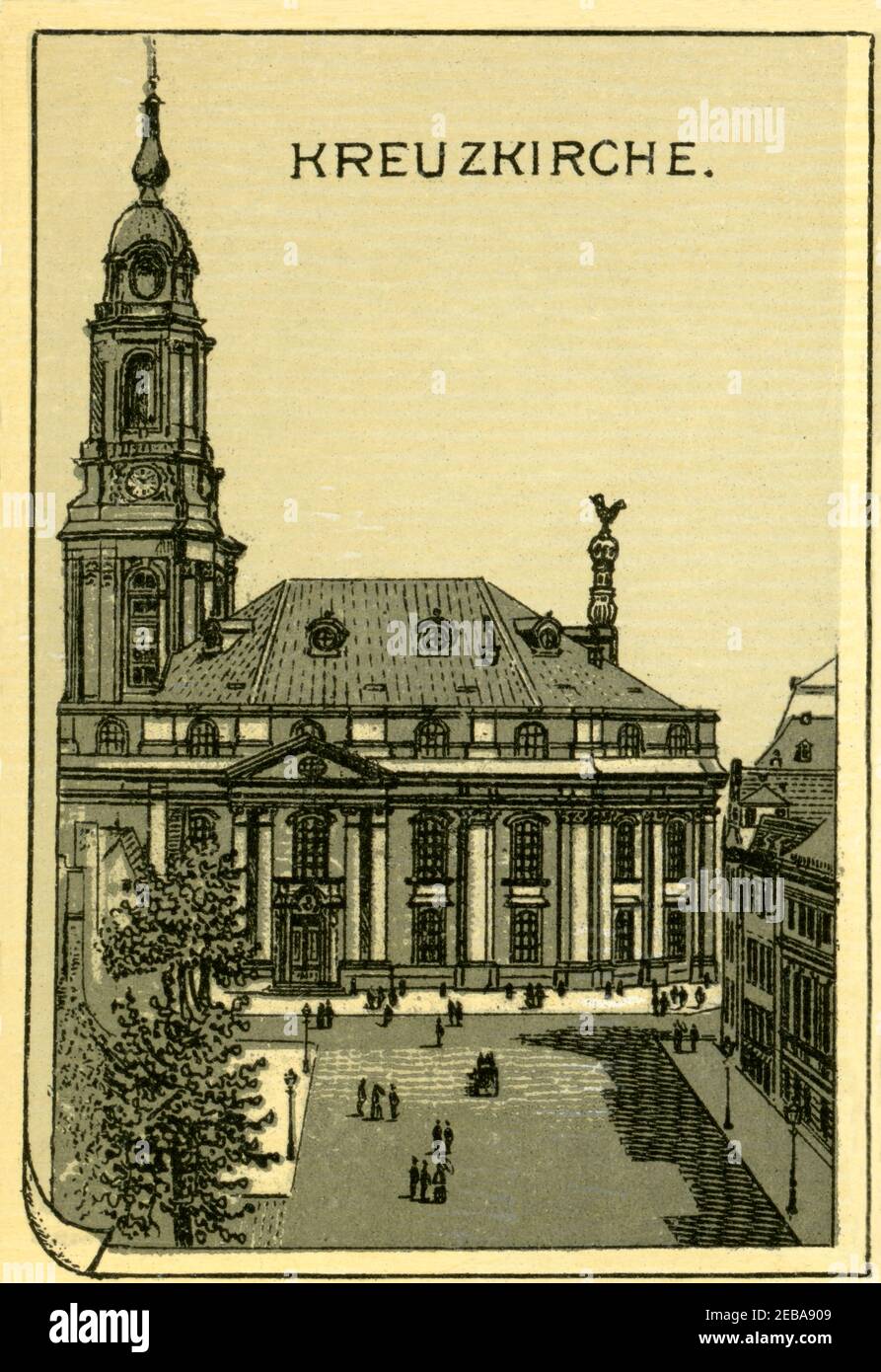 Europa, Deutschland, Sachsen, Dresden, Kreuzkirche ,  Lithografie aus dem Leporello : " Dresden " , eventuell herausgegeben vom Kunstverlag Max Köhler oder Dresdener Kunstanstalt , um 1890 ?  /  Europe, Germany, Saxony, Dresden,  Kreuzkirche  ( Church Kreuzkirche ) , lithography from the leporello " Dresden ", possibly published by the art publishing house Max Köhler  or art institution of Dresden , around 1890th  ? . Stock Photo