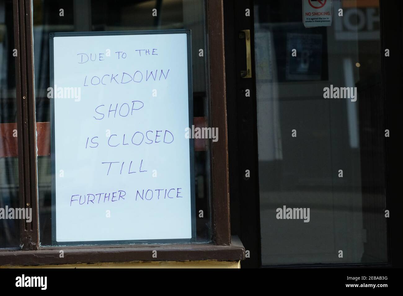 Hereford UK - 12th February 2021 - closed shop business premises during Coronavirus Lockdown Stock Photo