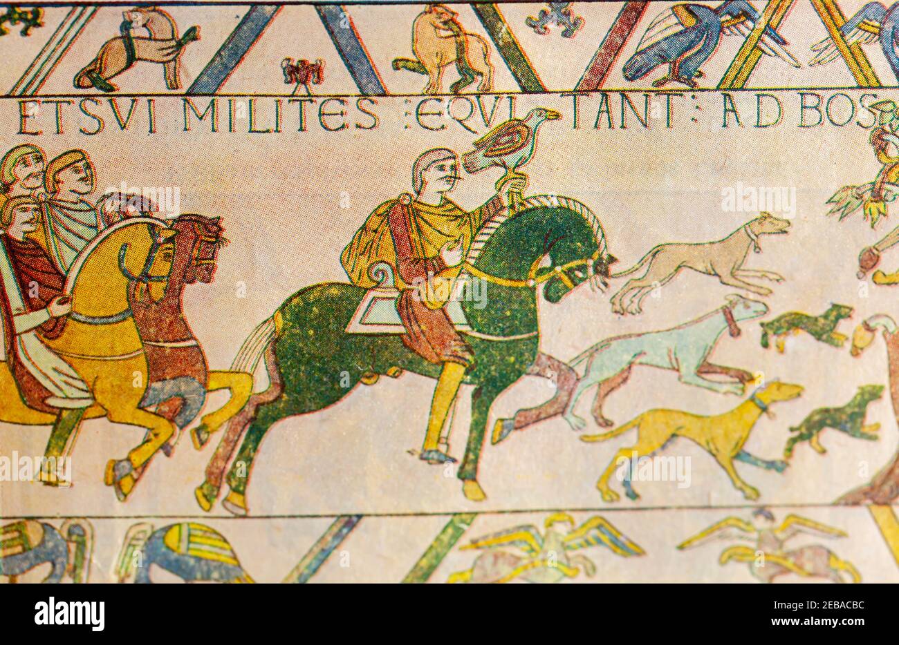 View of print detail from an excerpt of the Bayeux Tapestry showing a