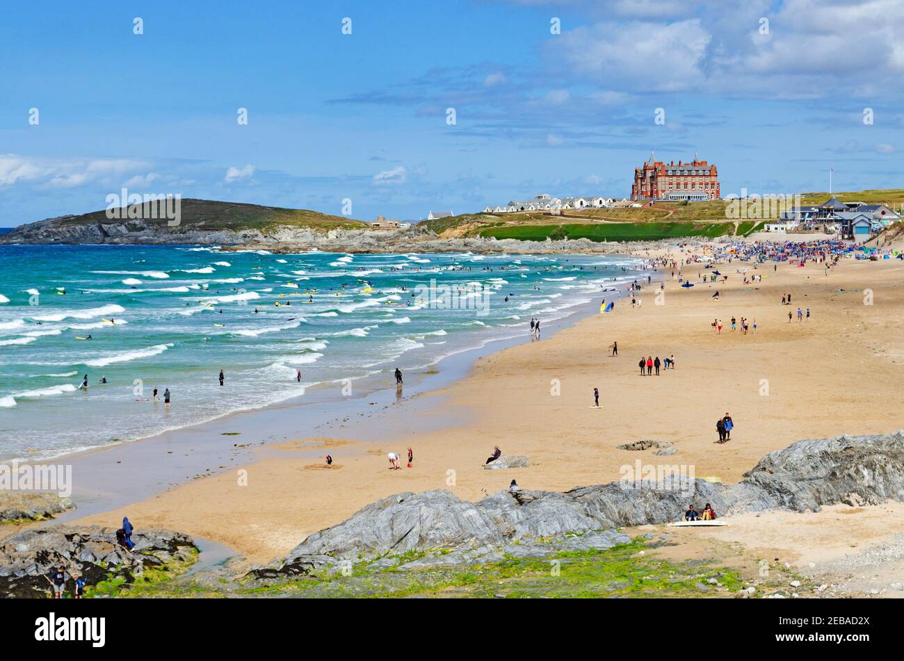 A sunny summer day at  fistral beach in newquay cornwall england Stock Photo