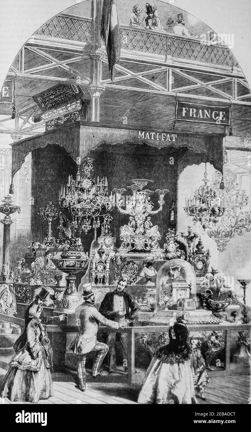 palais de cristal,exposition du sujet originaux de bronze , le magazin pittoresque par edouard charton 1855 Stock Photo