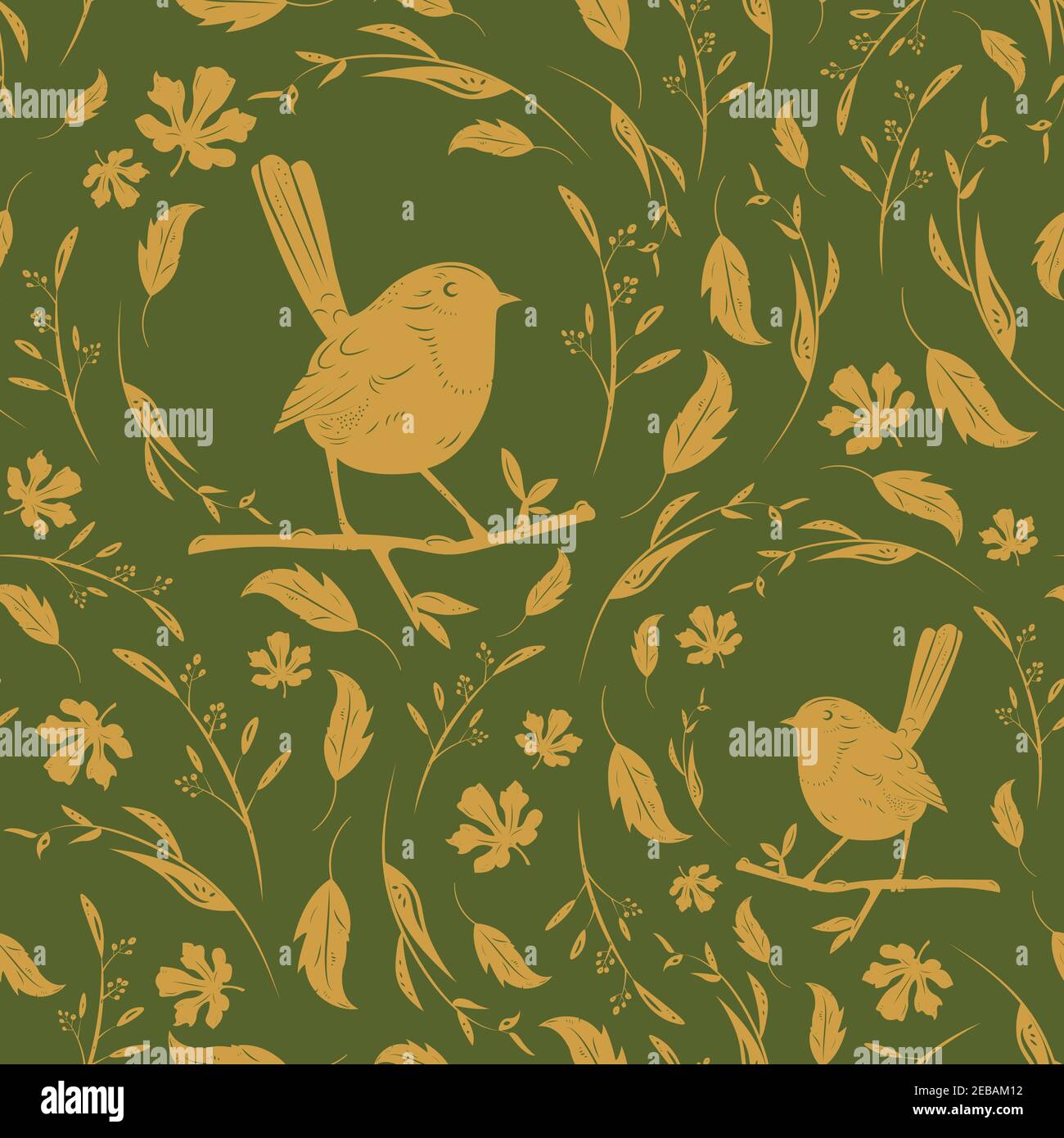Seamless floral pattern with birds Stock Vector Image & Art - Alamy
