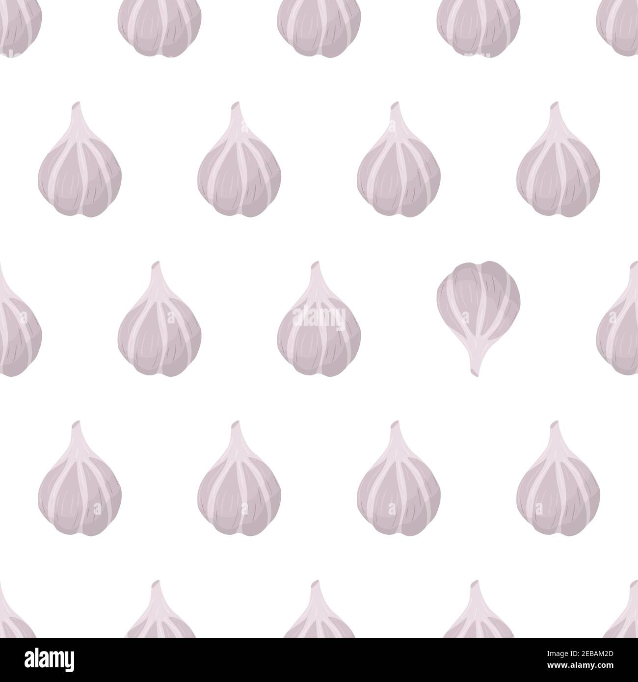 Garlic bulb seamless pattern in cartoon art style with eye catching element. Vector illustration graphic design. Healthy food background. Vegetable, spice for cooking. Stock Vector