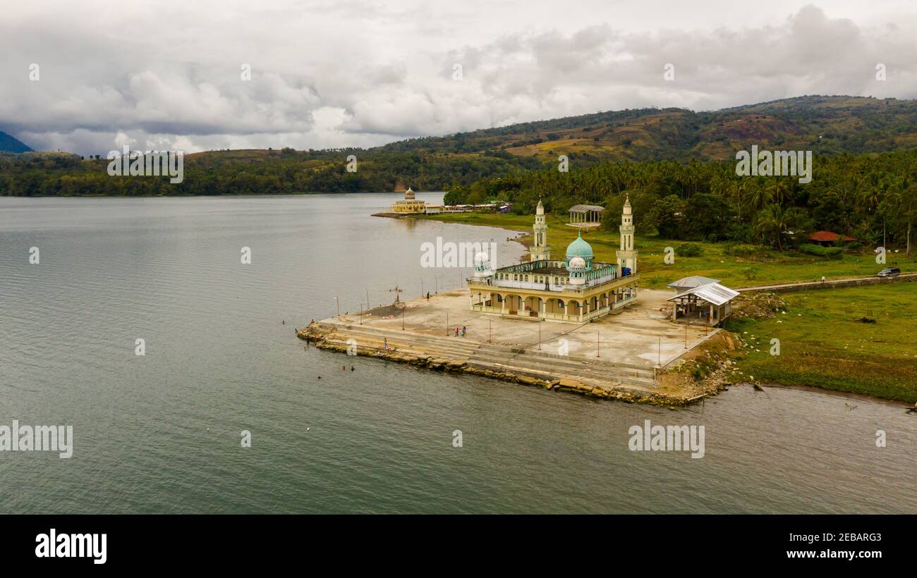 Top view of Mosque on the shore of lake Lanao. Mindanao, Lanao del Sur, Philippines. Stock Photo