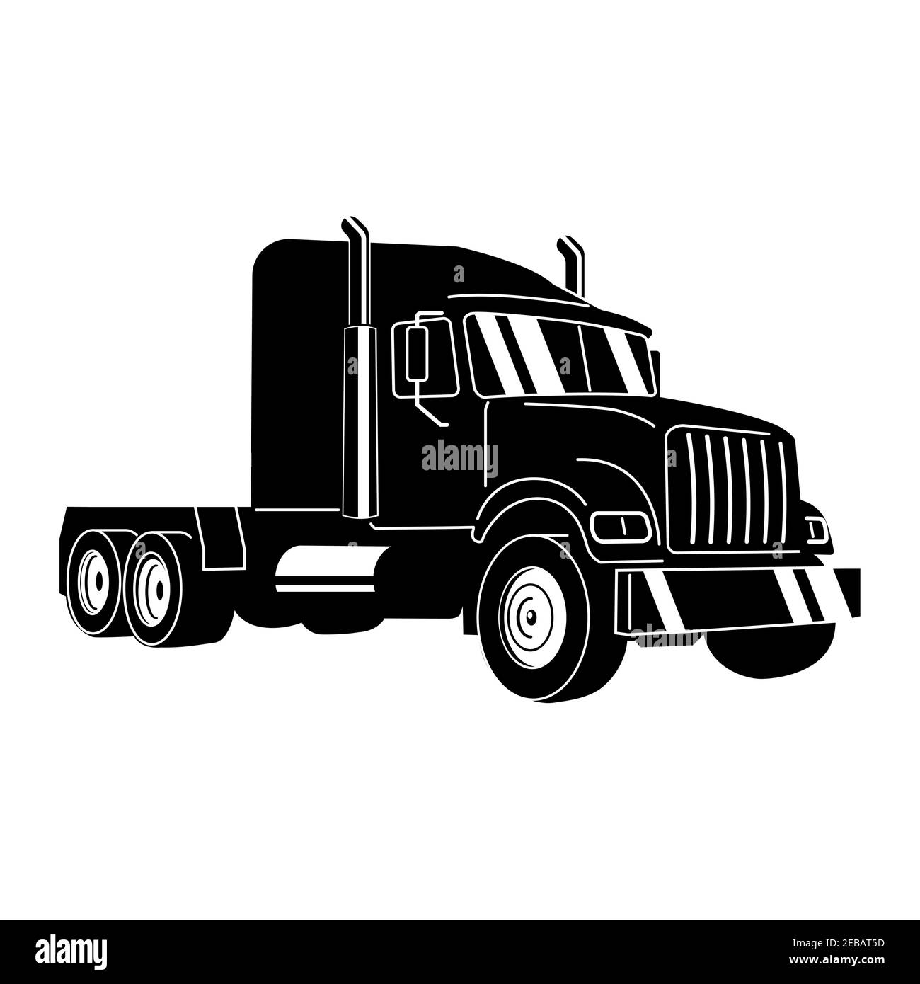 Semi truck. Vector Outline Lorry. White blank template for truck, semi-trailer for advertising, for coloring book. Stock Vector