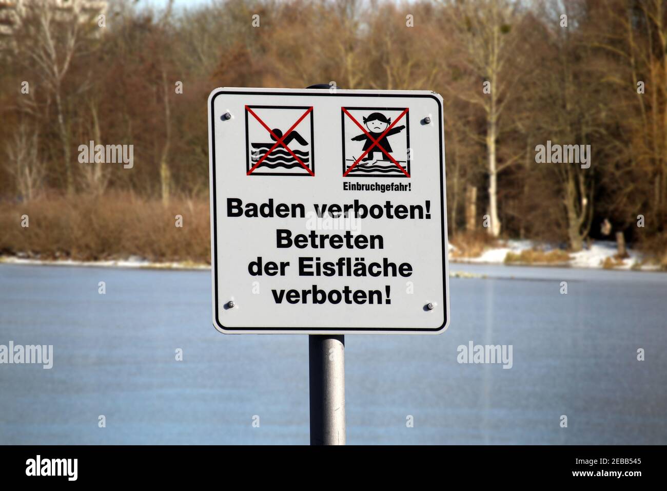 German warning sign Entering the ice ring prohibited (Betreten der