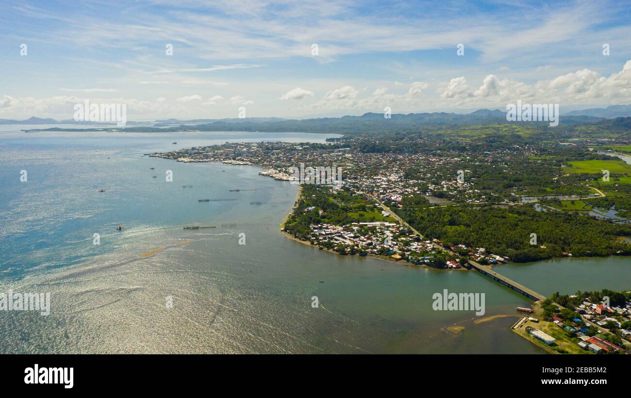 Aerial view of Surigao is a city located on the island of Mindanao, Philippines. City with a dense development in Asia. Surigao del Norte Stock Photo