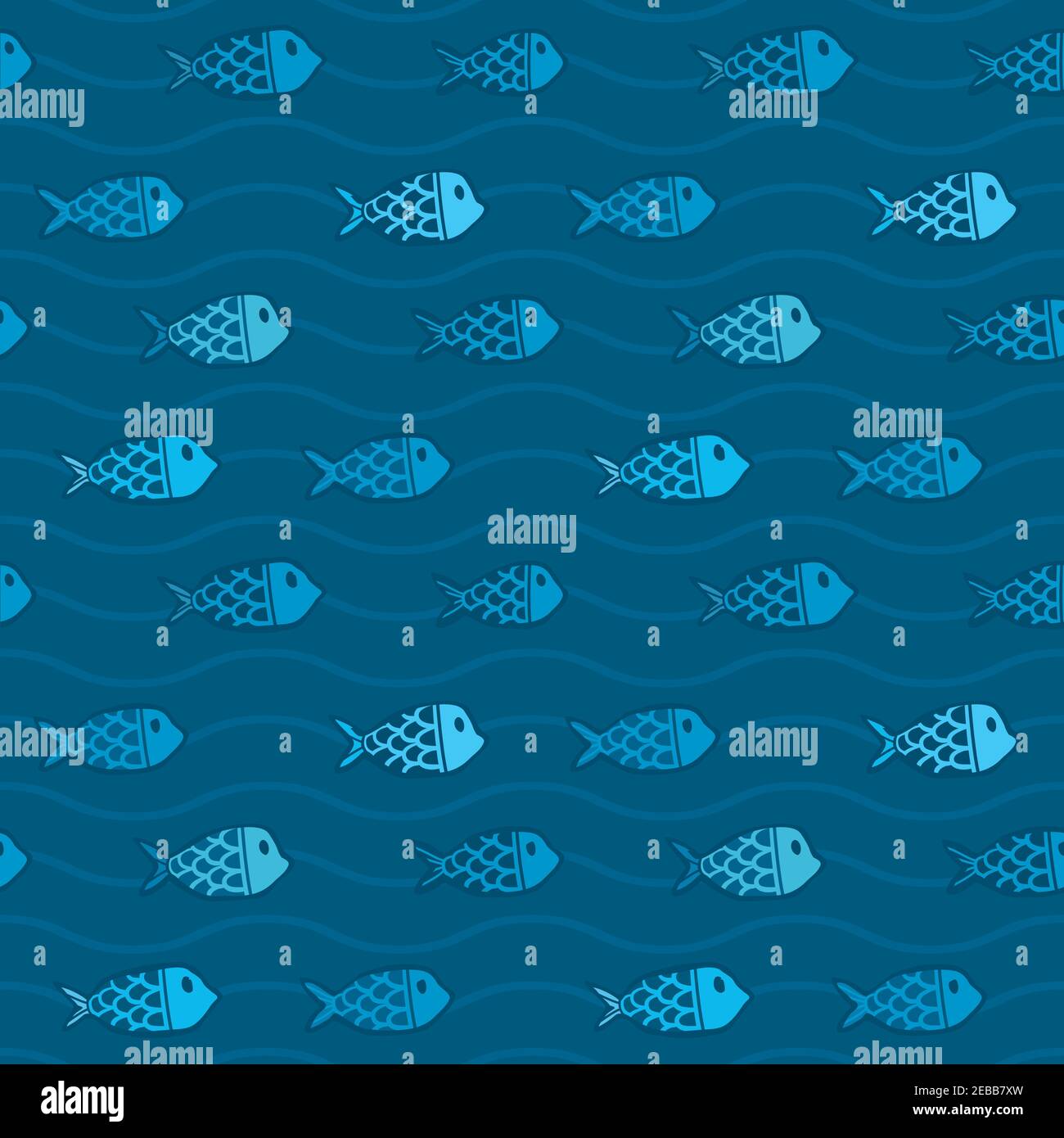 Nautical style vector pattern with fish in the sea. Stock Vector