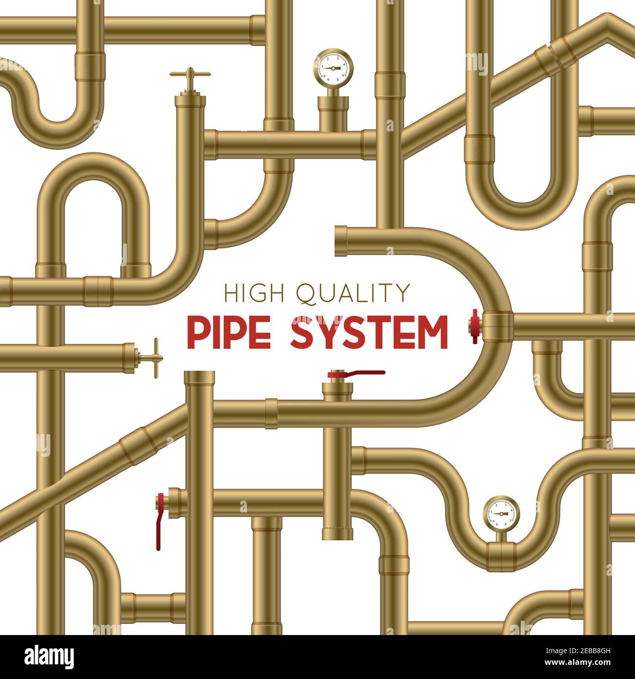 High quality golden pipe system realistic background vector