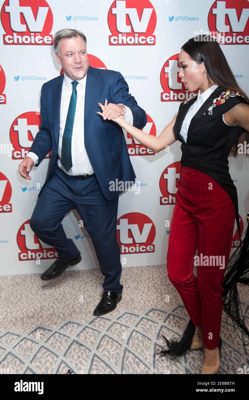 Ed Balls and Katya Jones arrive at the TV Choice Awards 2016 at the Dorchester Hotel, London. Stock Photo