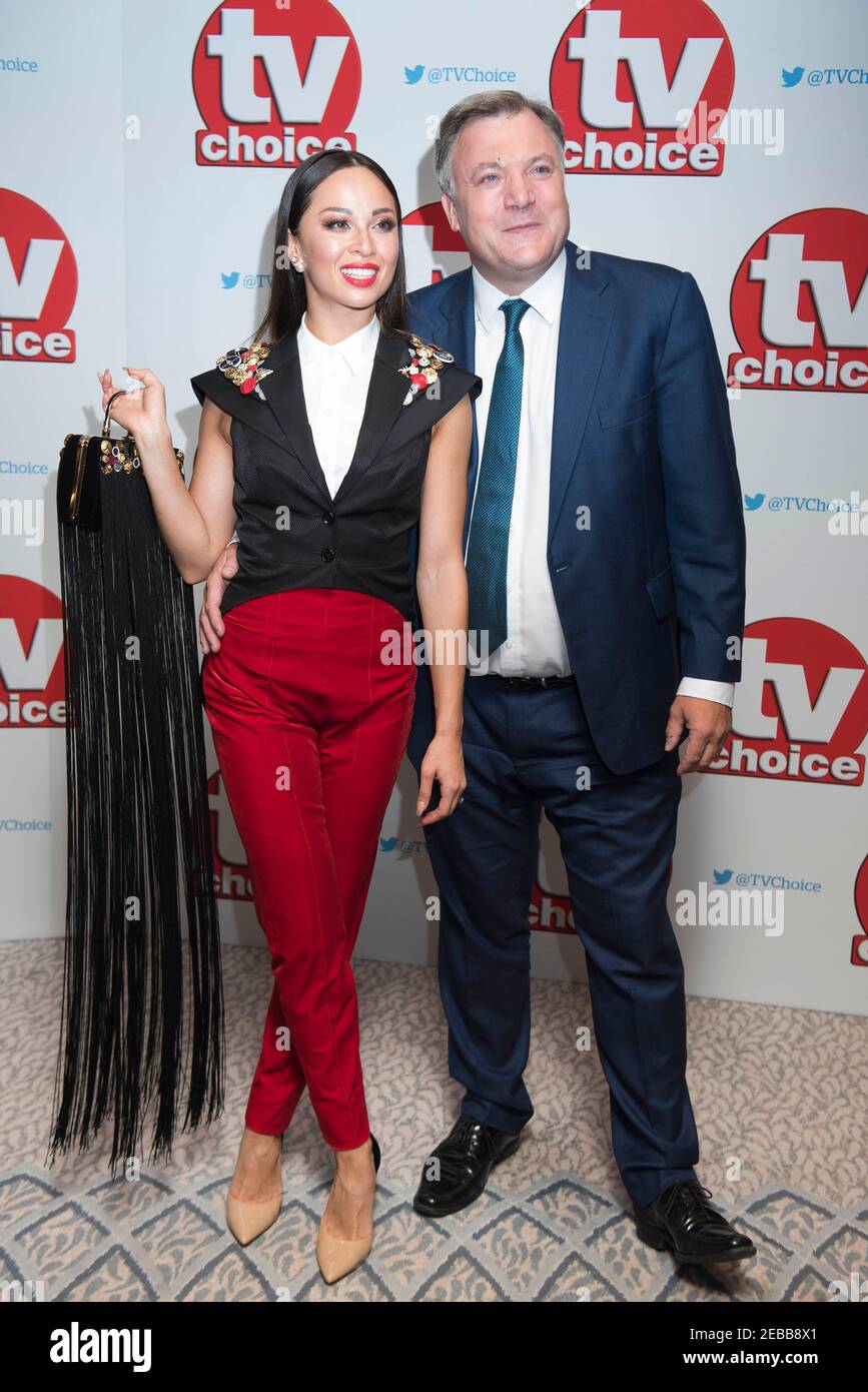 Ed Balls and Katya Jones arrive at the TV Choice Awards 2016 at the Dorchester Hotel, London. Stock Photo