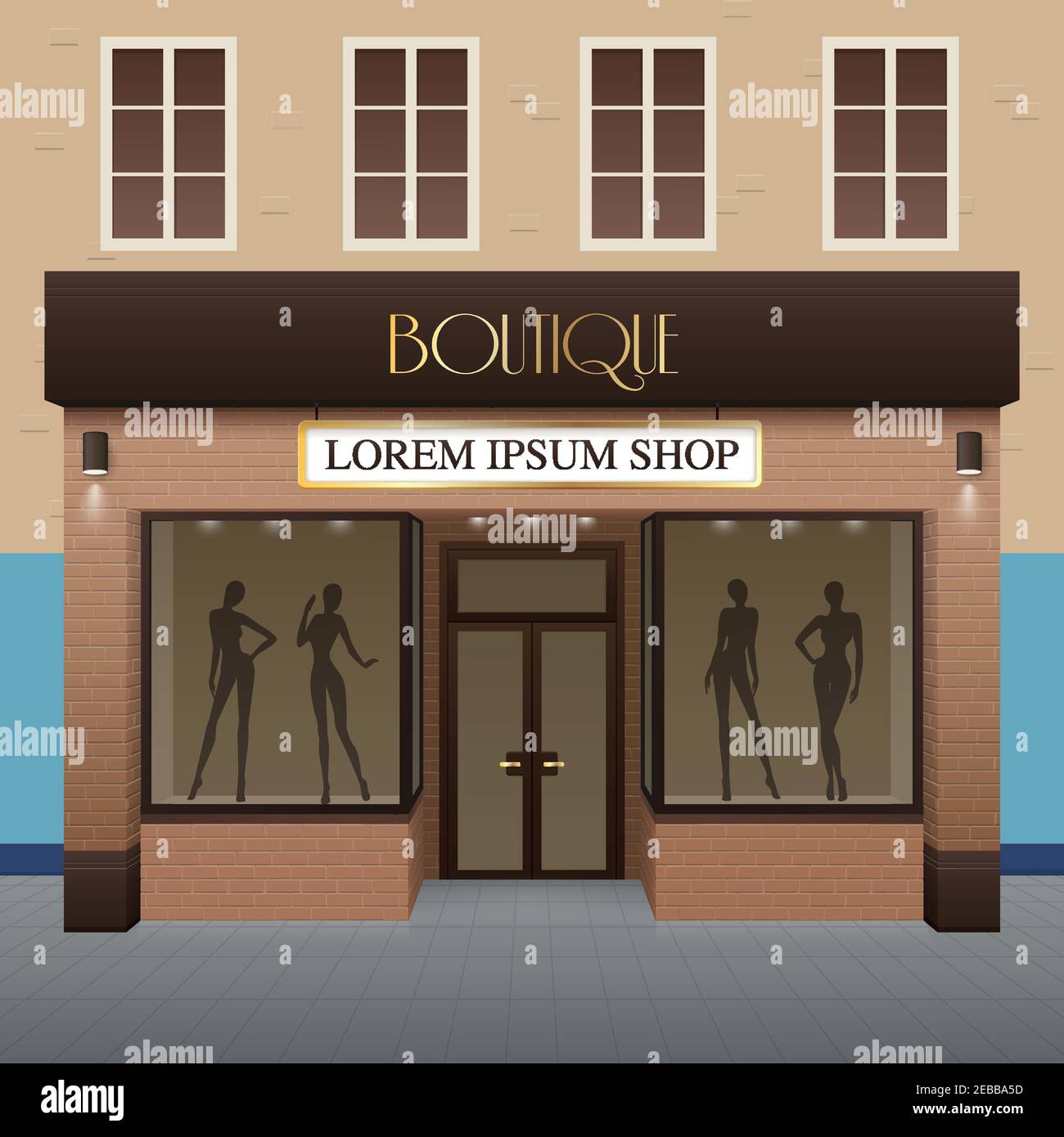 Boutique building realistic background with fashion and beauty symbols  vector illustration Stock Vector Image & Art - Alamy