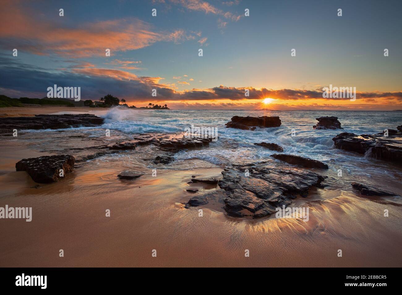 sunrise from Sandy Beach, Oahu, Hawaii Stock Photo