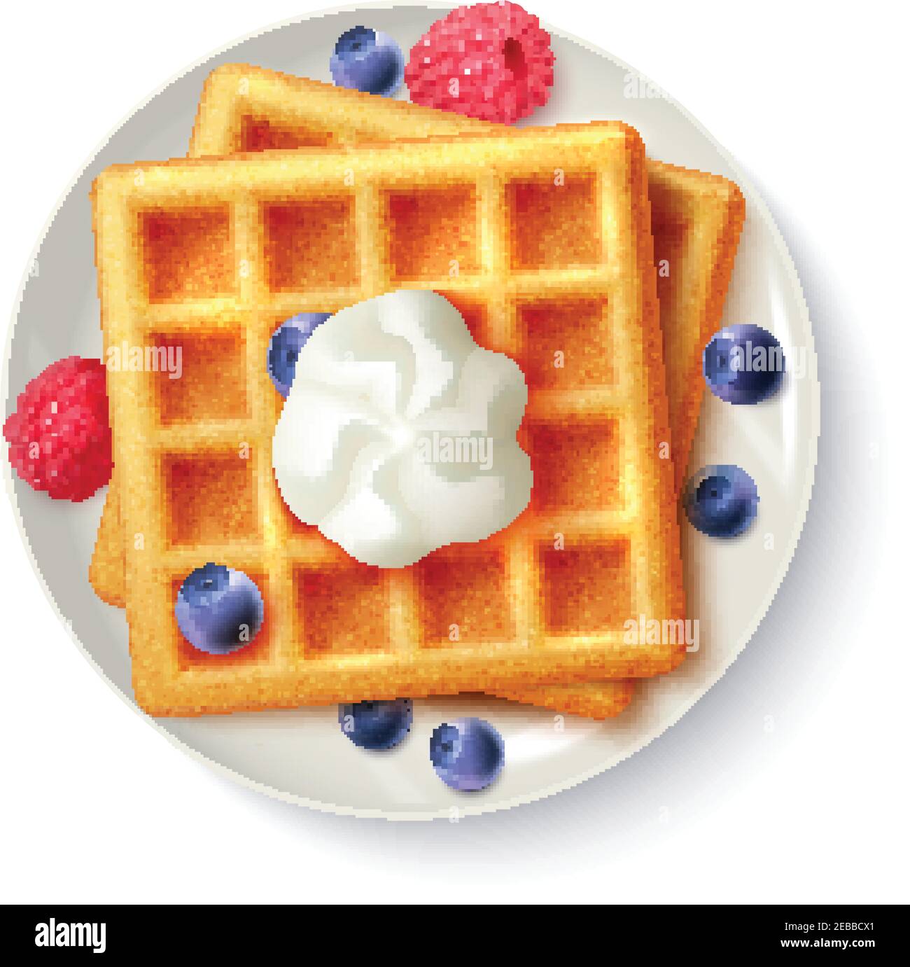 Breakfast menu item sweet belgian waffles with blueberry raspberry and ...