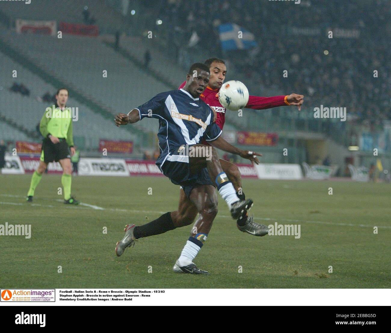 Football - Italian Serie A - Roma v Brescia - Olympic Stadium - 15/2/03  Stephen Appiah - Brescia in action against Emerson - Roma  Mandatory Credit:Action Images / Andrew Budd Stock Photo