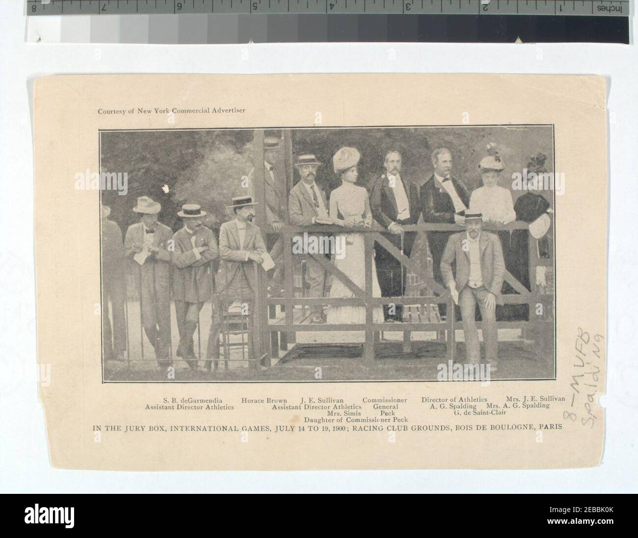 In the jury box, international games, July 14-19, 1900, Paris, S. B. de Garmendia, Horace Brown, J. E. Sulllivan, Mrs. Sims, Gen. Peck, A. G. Spalding, Mrs. J. E. Sullivan, G. de Saint Stock Photo