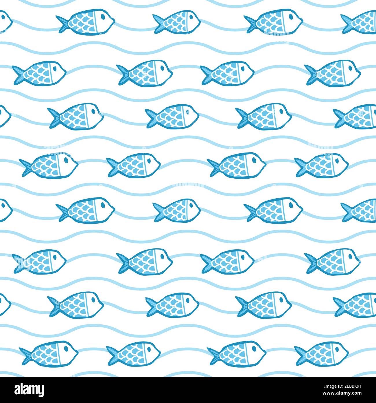 Nautical style vector pattern with fish in the sea. Stock Vector