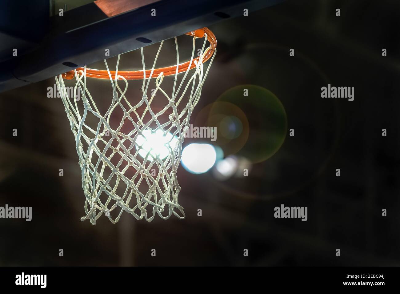 Toronto 2015 Pan Am or Pan American Games, women basketball: Close up of the basketball hoop in a strong backlight Stock Photo