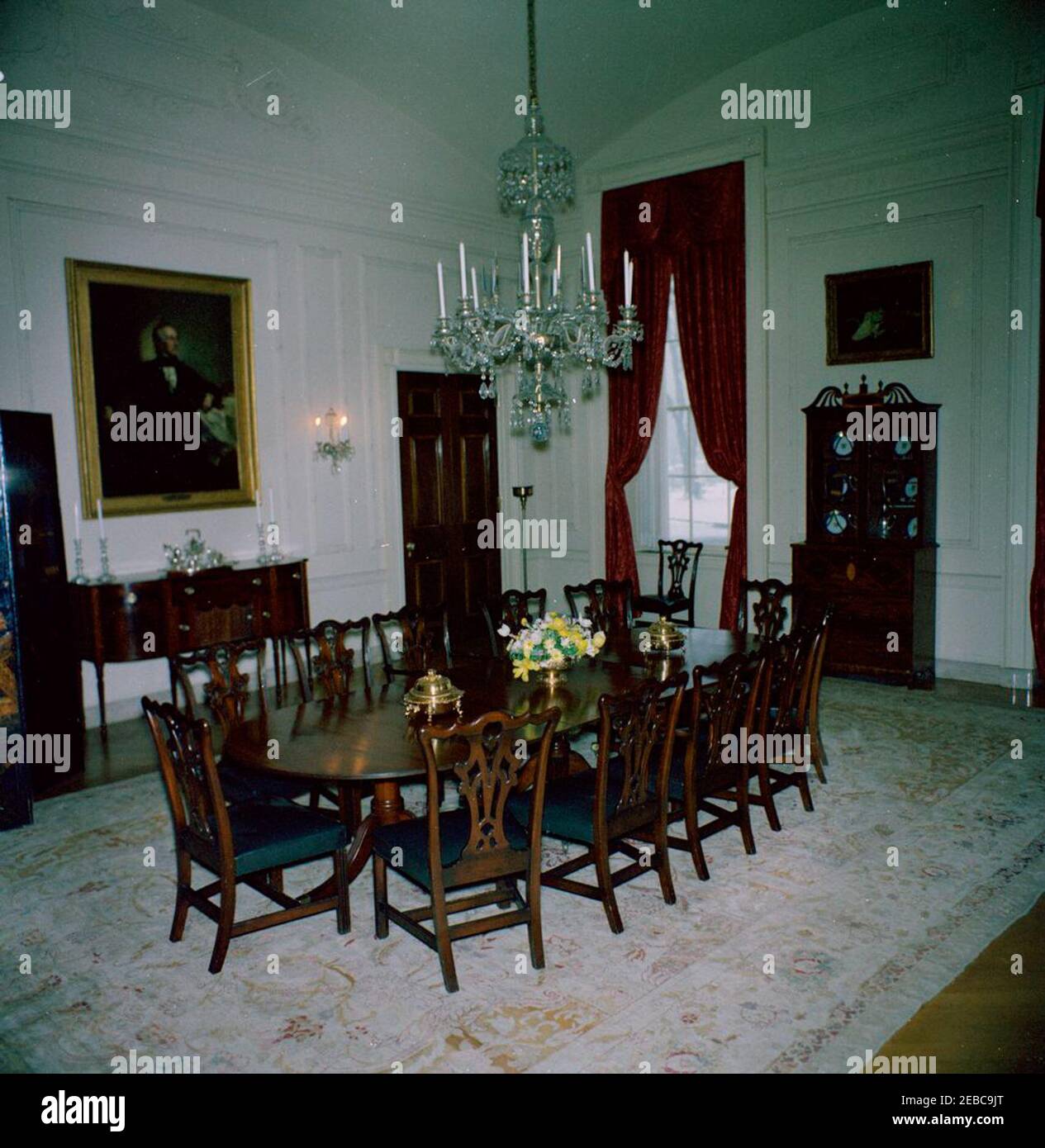 White House Rooms: Family Dining Room. Table with floral centerpiece in