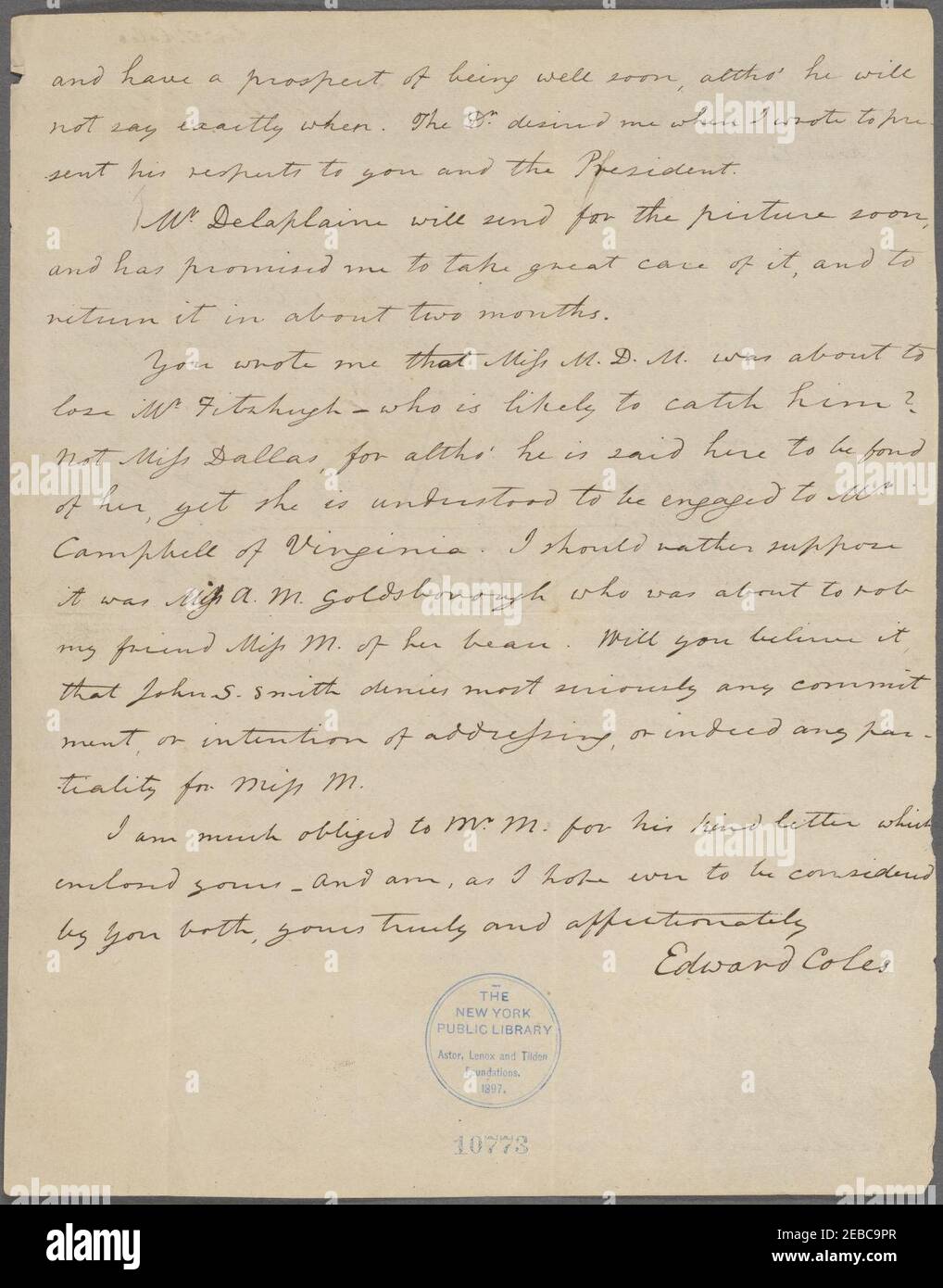 Letter from Edward Coles to Dolley Madison Stock Photo Alamy