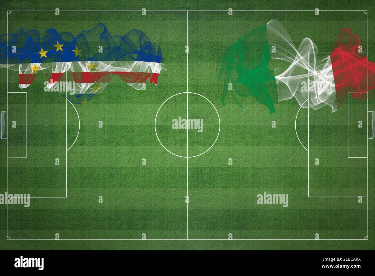 Cape Verde vs Italy Soccer Match, national colors, national flags, soccer field, football game